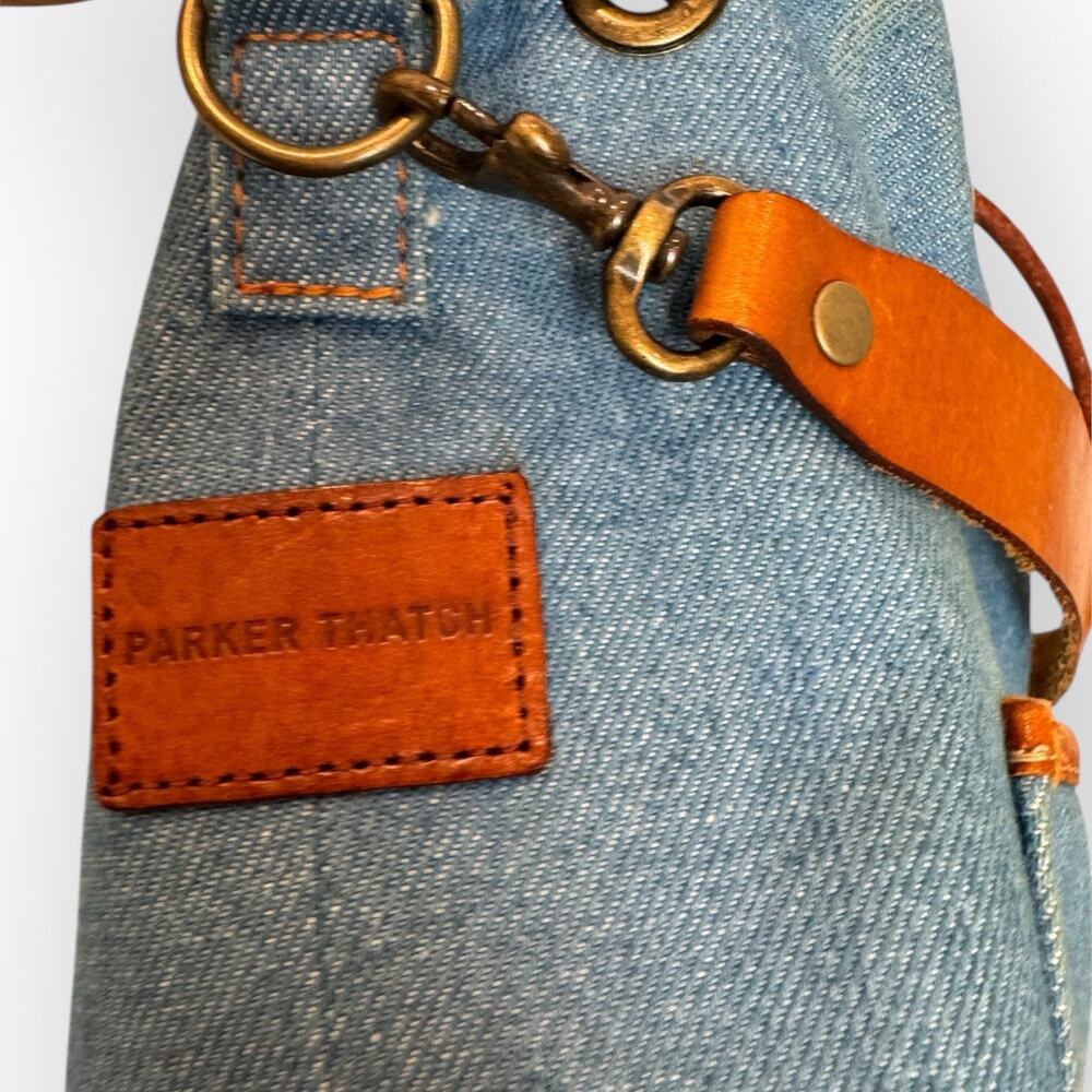 Parker Thatch Morgan Denim Leather Bucket Bag Rare Edition Drawstring EUC - Picture 16 of 16